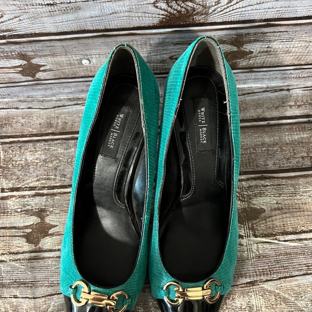 White House Black Market Turquoise Teal Heels Size 8M - Picture 8 of 9